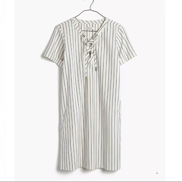 Madewell Harbor Lace-Up Striped Shift Dress Size S - Picture 2 of 9